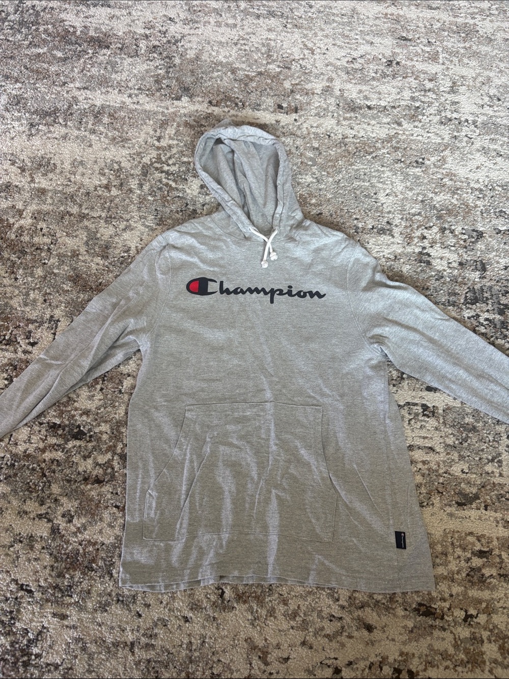 Champion Gray Hoodie with Red & Black Logo